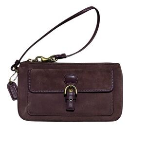 Coach Plum Purple Suede Wristlet Clutch with Front Flap & Strap